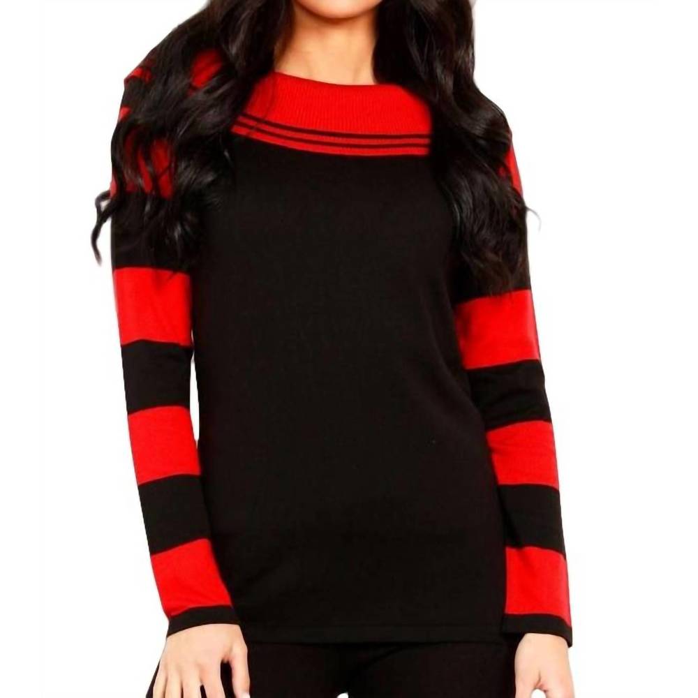 NEW ANGEL APPAREL stripe cowl neck sweater in black/red